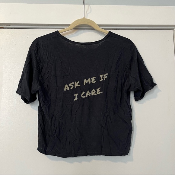 Boys Lie Ask me if I care slub tee charcoal Crop Top Revolve Blue Orange Graphic - Picture 4 of 4
